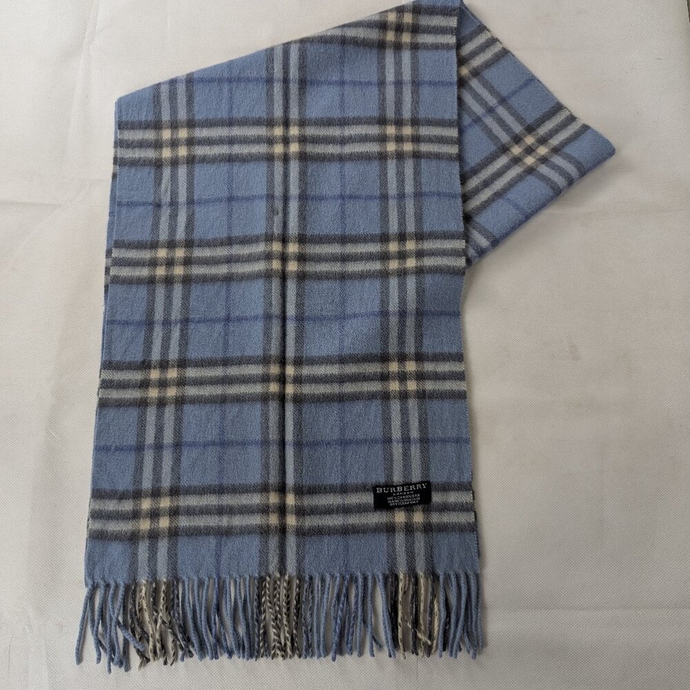 Burberry London 100% Cashmere Classic Nova Check Blue Scarf Made In England